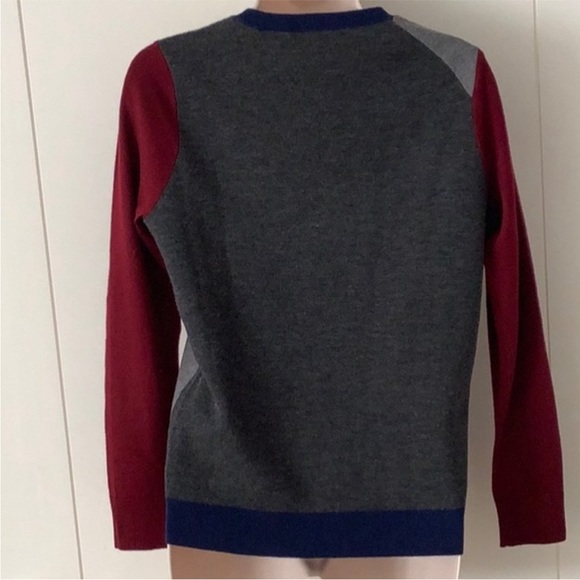 J. Crew Mixed Media Gray Navy Burgundy Wool Zipper Details Sweater S - Picture 3 of 7